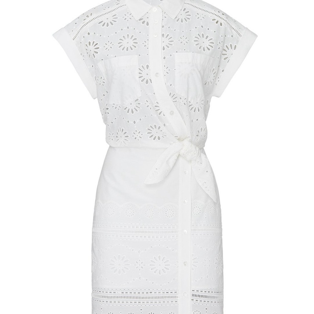 Veronica Beard Bettina White Eyelet Minidress Short Sleeve Button Dress Med / 6 - Picture 5 of 10